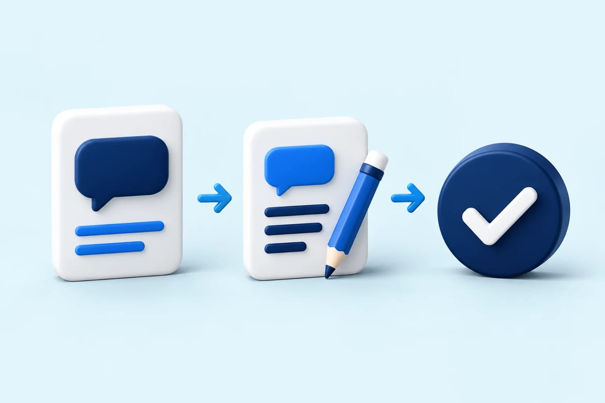 Reputation illustration: customer feedback, a drafted reply and an approval check.