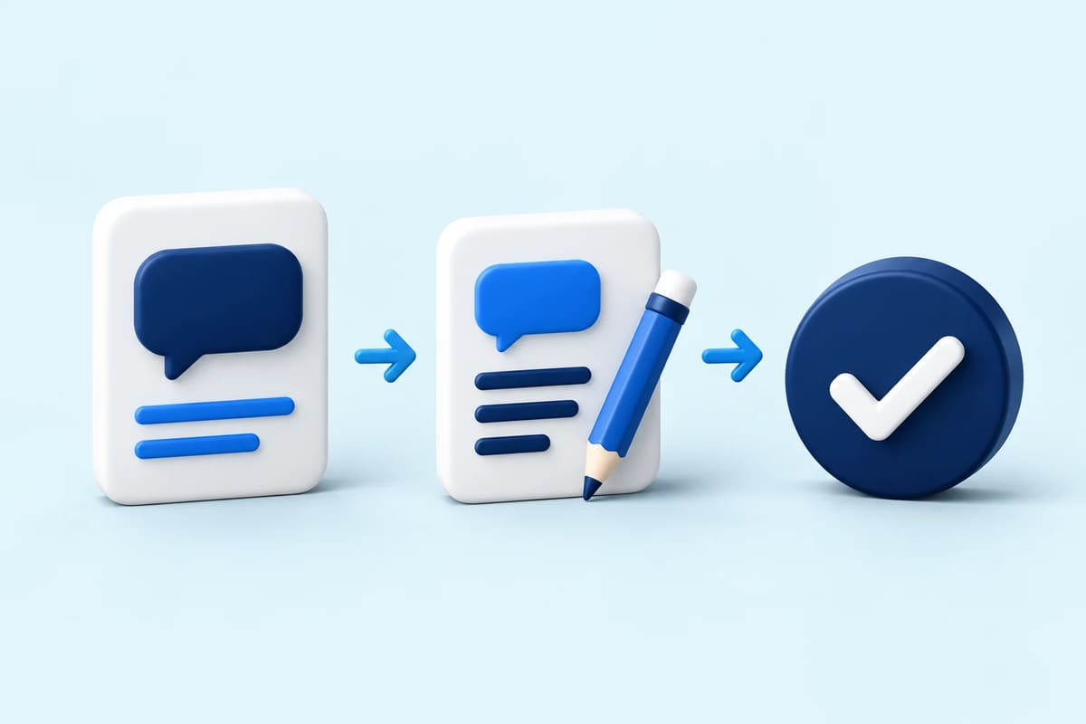 Reputation illustration: customer feedback, a drafted reply and an approval check.