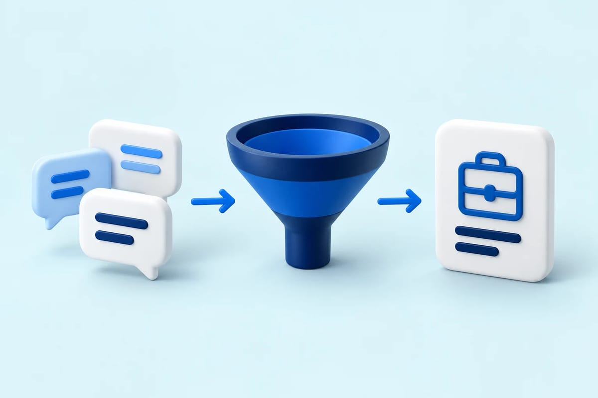 Lead discovery illustration: local conversations filtered into a relevant business opportunity.